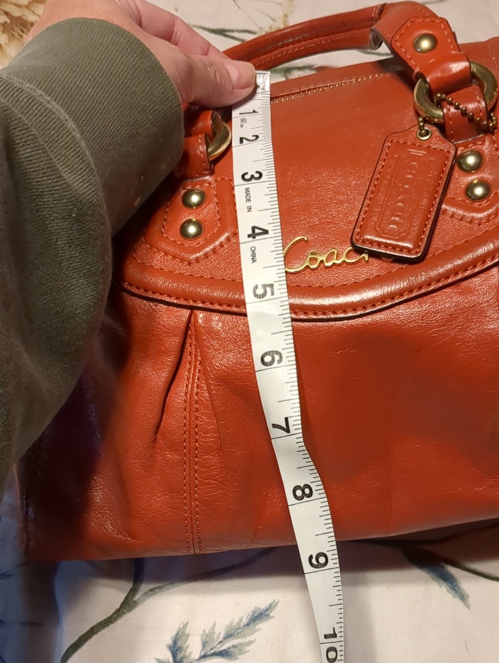 Coach Orange Leather Double-Handle Satchel with Gold Hardware - Picture 12 of 12